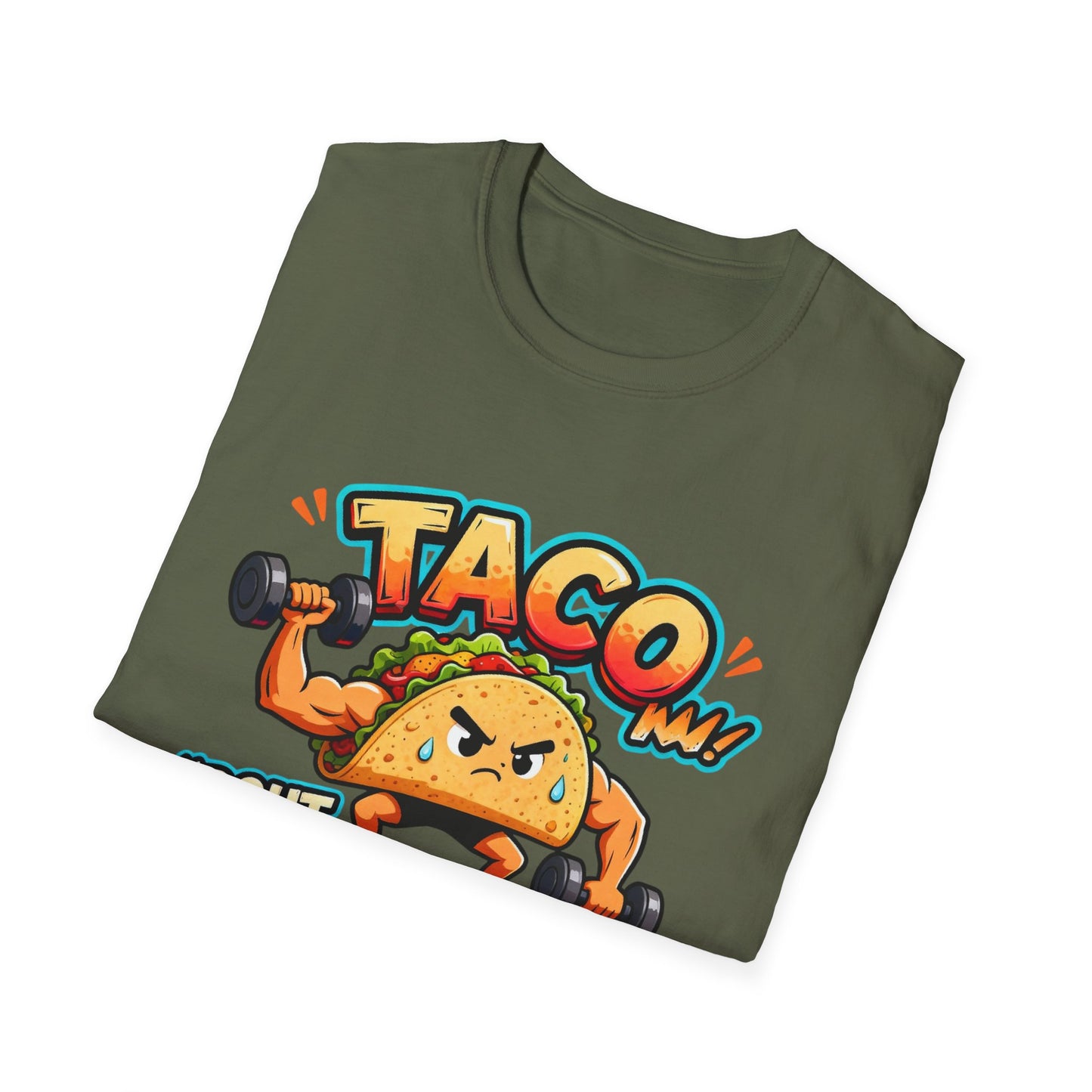 Gym Humor Unisex Softstyle T-Shirt, Taco 'Bout Gains Tee, Fitness Shirt, Workout Top, Muscle Joke Apparel