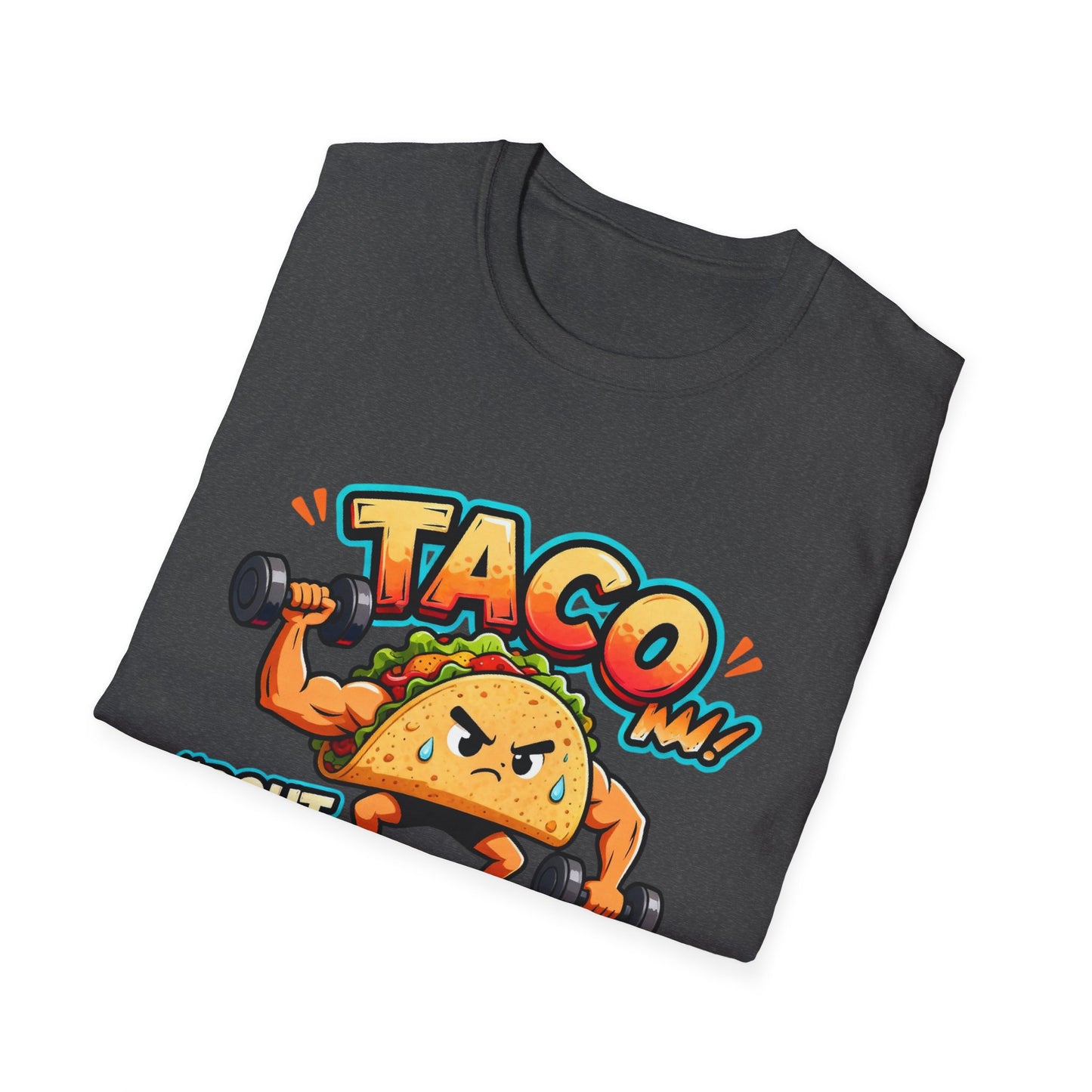 Gym Humor Unisex Softstyle T-Shirt, Taco 'Bout Gains Tee, Fitness Shirt, Workout Top, Muscle Joke Apparel