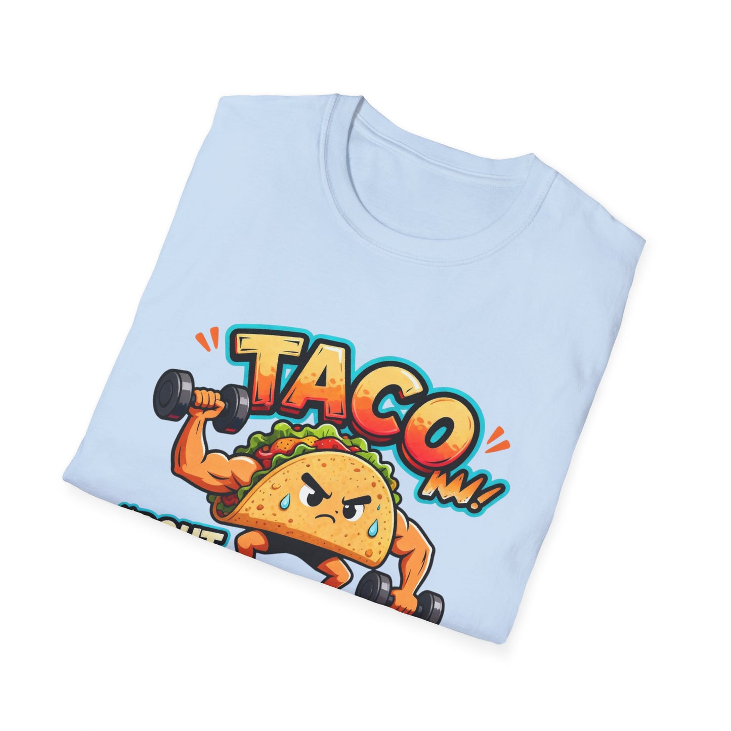 Gym Humor Unisex Softstyle T-Shirt, Taco 'Bout Gains Tee, Fitness Shirt, Workout Top, Muscle Joke Apparel