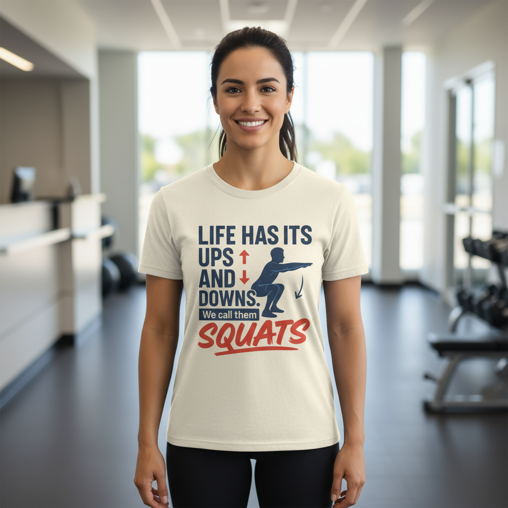 SQUATS Motivational Gym T-Shirt, Workout Tee, Fitness Shirt, Exercise Top, Gym Apparel