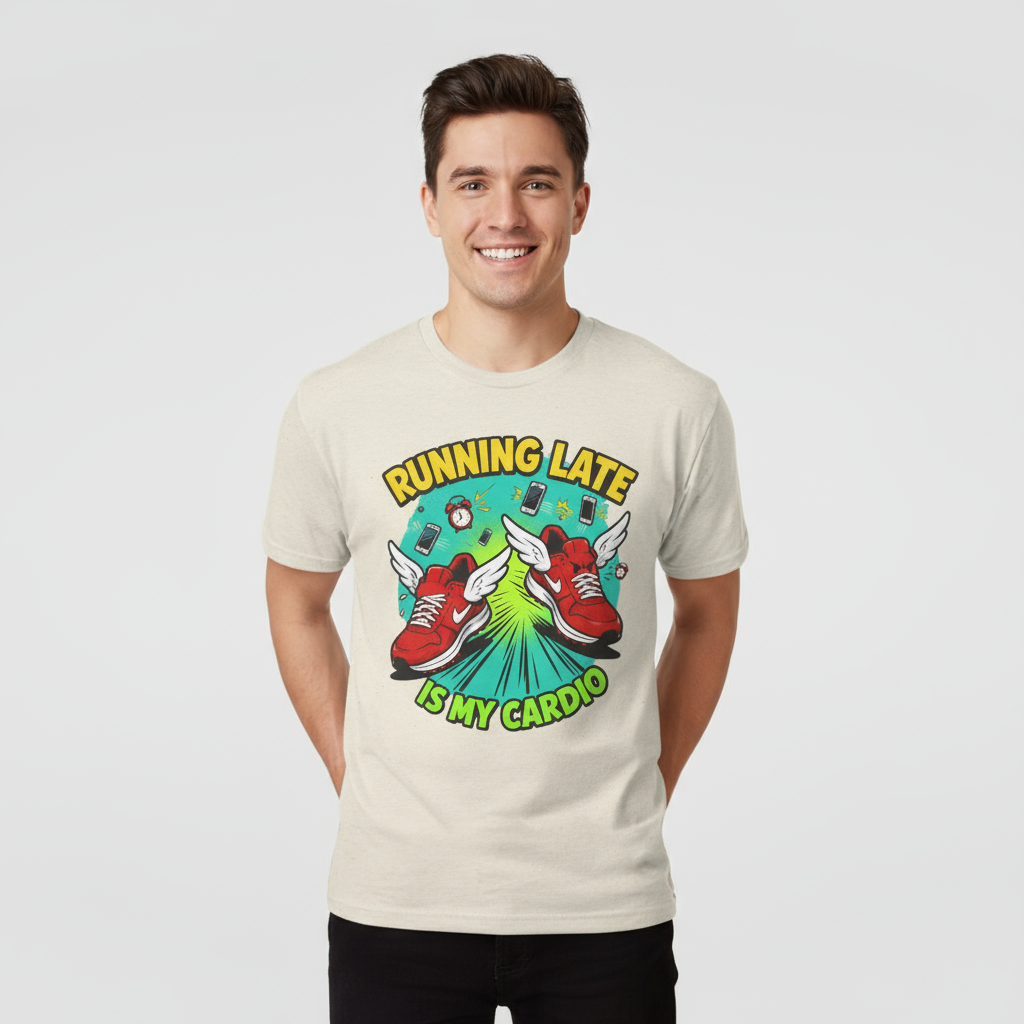 Funny Running Late T-Shirt, Gym Shirt, Gift for Runners, Workout Tee, Cartoon Graphic Tee, Casual Wear
