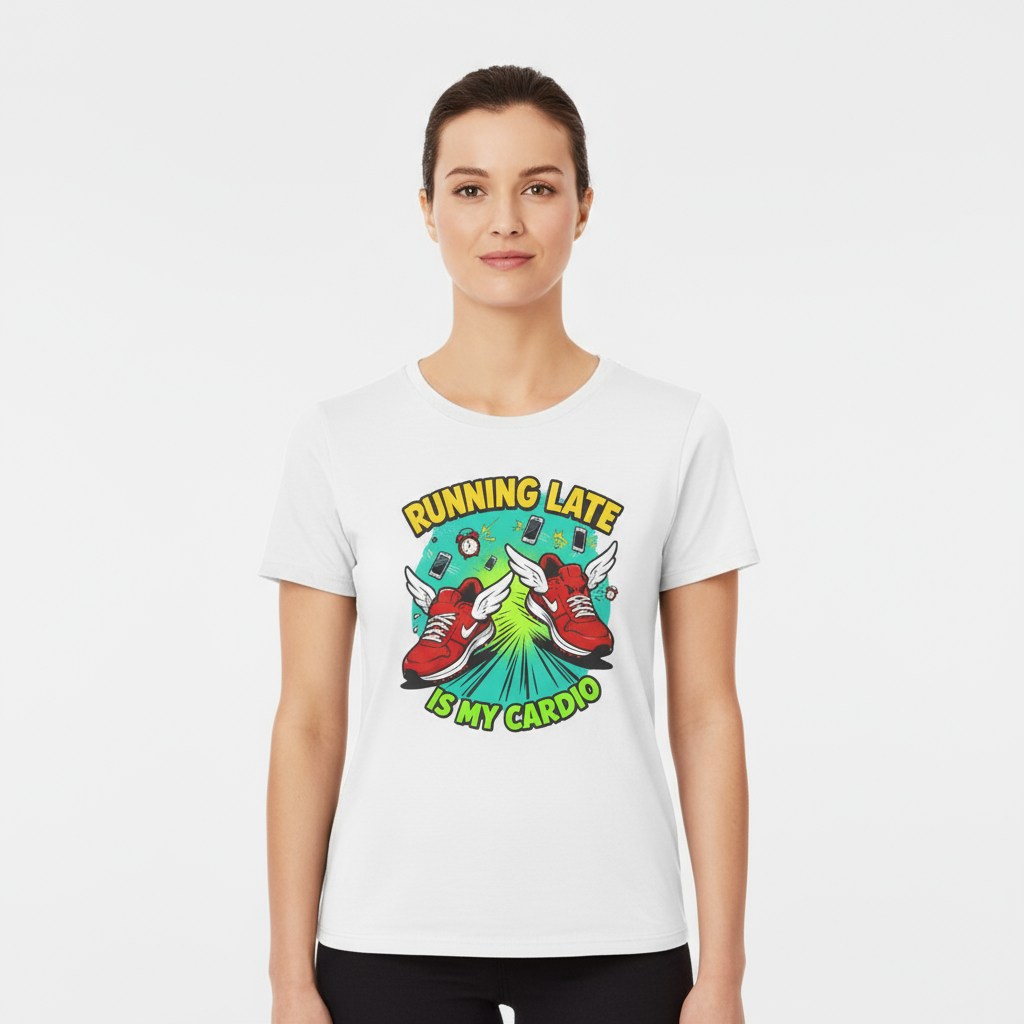 Funny Running Late T-Shirt, Gym Shirt, Gift for Runners, Workout Tee, Cartoon Graphic Tee, Casual Wear