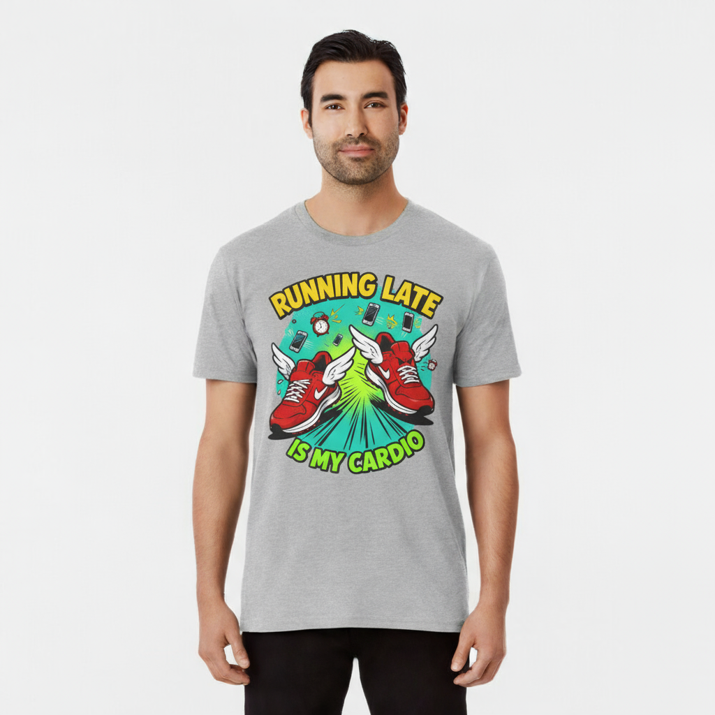 Funny Running Late T-Shirt, Gym Shirt, Gift for Runners, Workout Tee, Cartoon Graphic Tee, Casual Wear