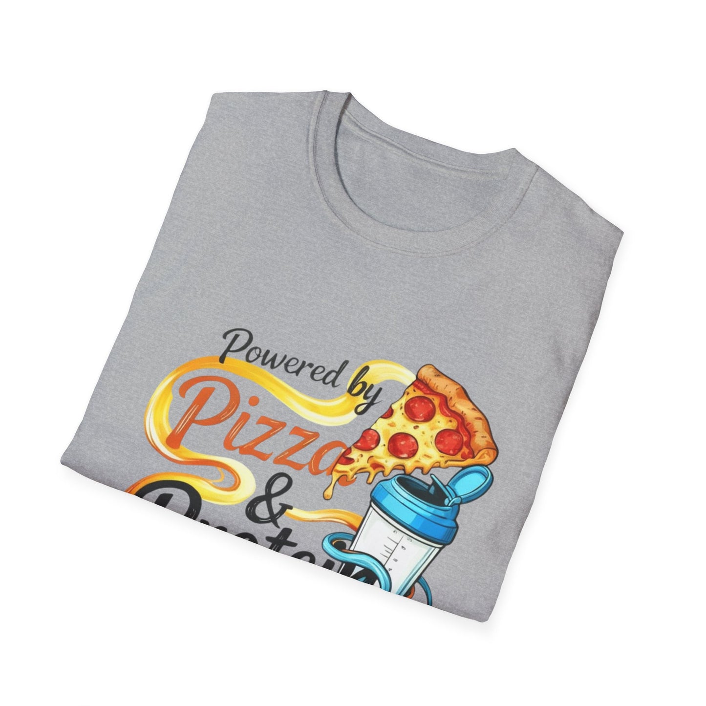 Funny Gym Apparel Unisex Softstyle T-Shirt, Pizza and Protein Shakes Tee Shirt, Workout Shirt, Activewear Top, Fitness Tee, Gift for Gym