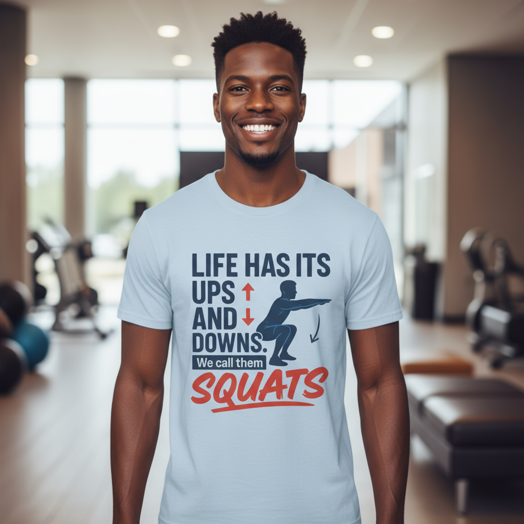 SQUATS Motivational Gym T-Shirt, Workout Tee, Fitness Shirt, Exercise Top, Gym Apparel