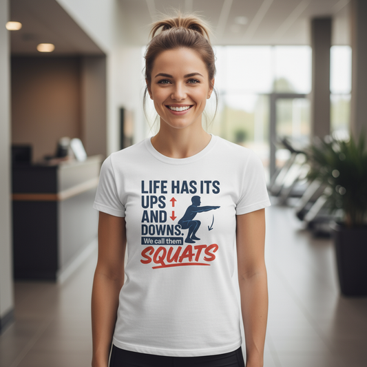 SQUATS Motivational Gym T-Shirt, Workout Tee, Fitness Shirt, Exercise Top, Gym Apparel