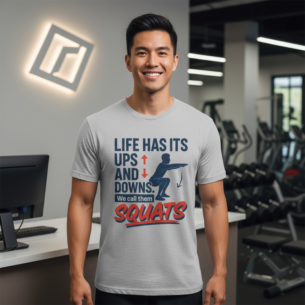 SQUATS Motivational Gym T-Shirt, Workout Tee, Fitness Shirt, Exercise Top, Gym Apparel