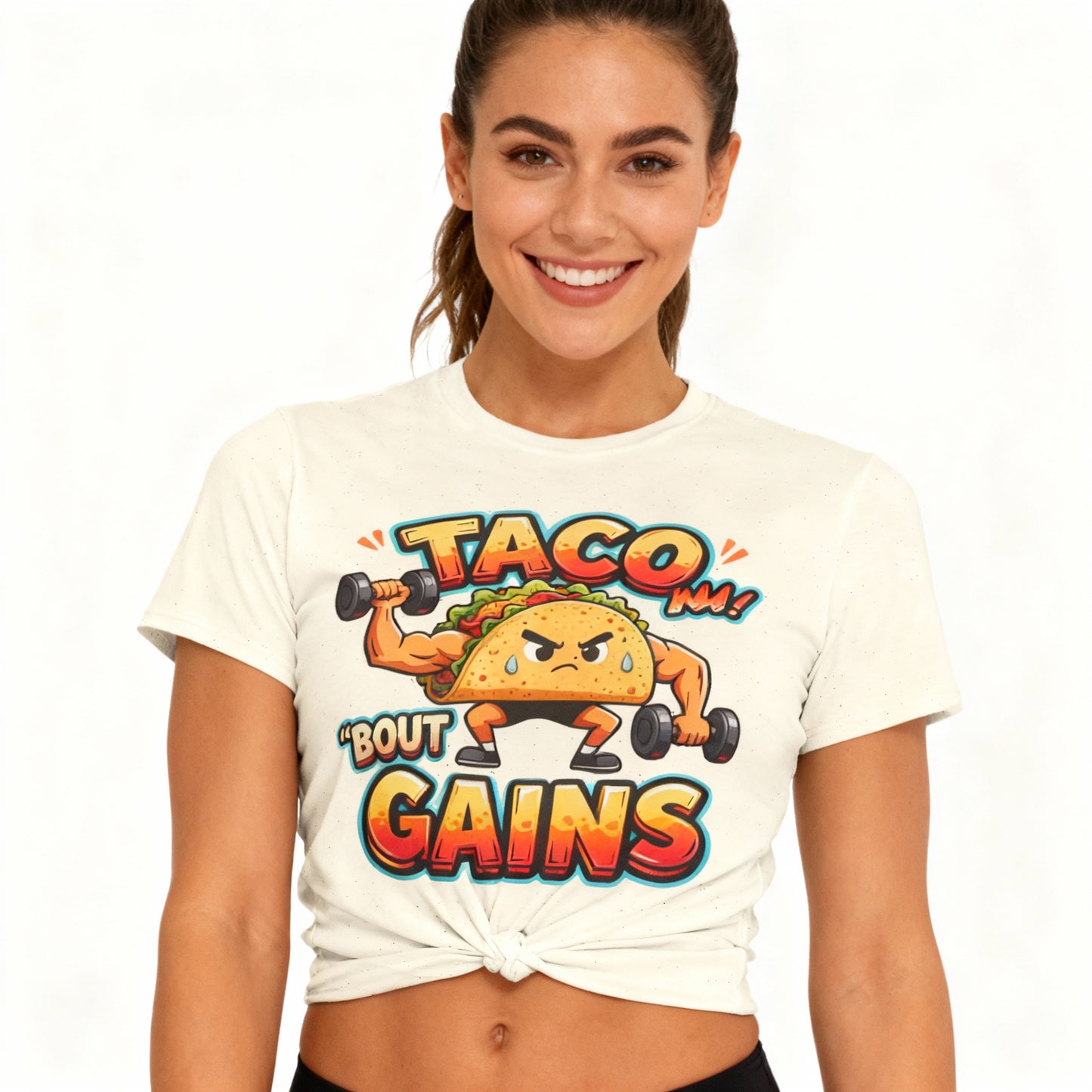 Gym Humor Unisex Softstyle T-Shirt, Taco 'Bout Gains Tee, Fitness Shirt, Workout Top, Muscle Joke Apparel