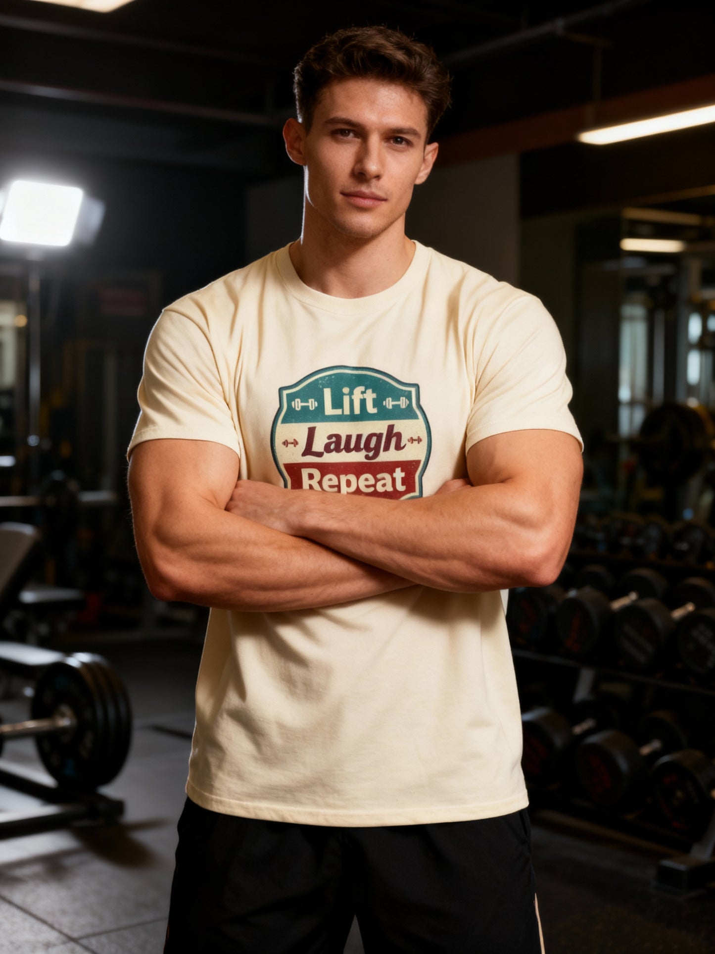 Lift Laugh Repeat Workout Tee - Funny Fitness T-Shirt, Gift for Gym Lovers, Unisex Cotton Top, Exercise Humor Shirt, Motivational