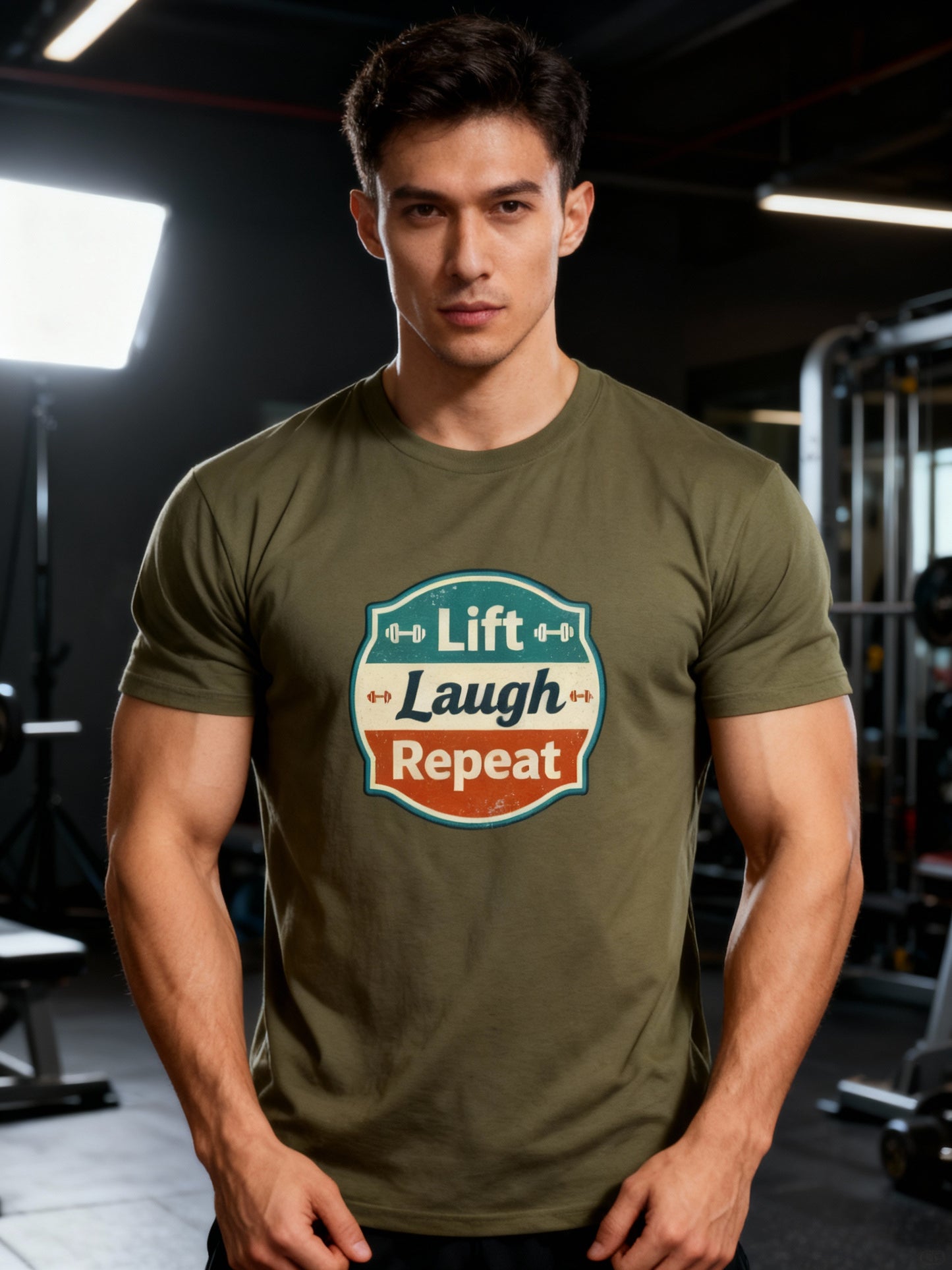 Lift Laugh Repeat Workout Tee - Funny Fitness T-Shirt, Gift for Gym Lovers, Unisex Cotton Top, Exercise Humor Shirt, Motivational