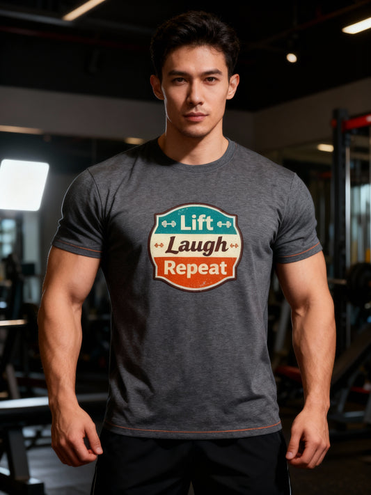 Lift Laugh Repeat Workout Tee - Funny Fitness T-Shirt, Gift for Gym Lovers, Unisex Cotton Top, Exercise Humor Shirt, Motivational