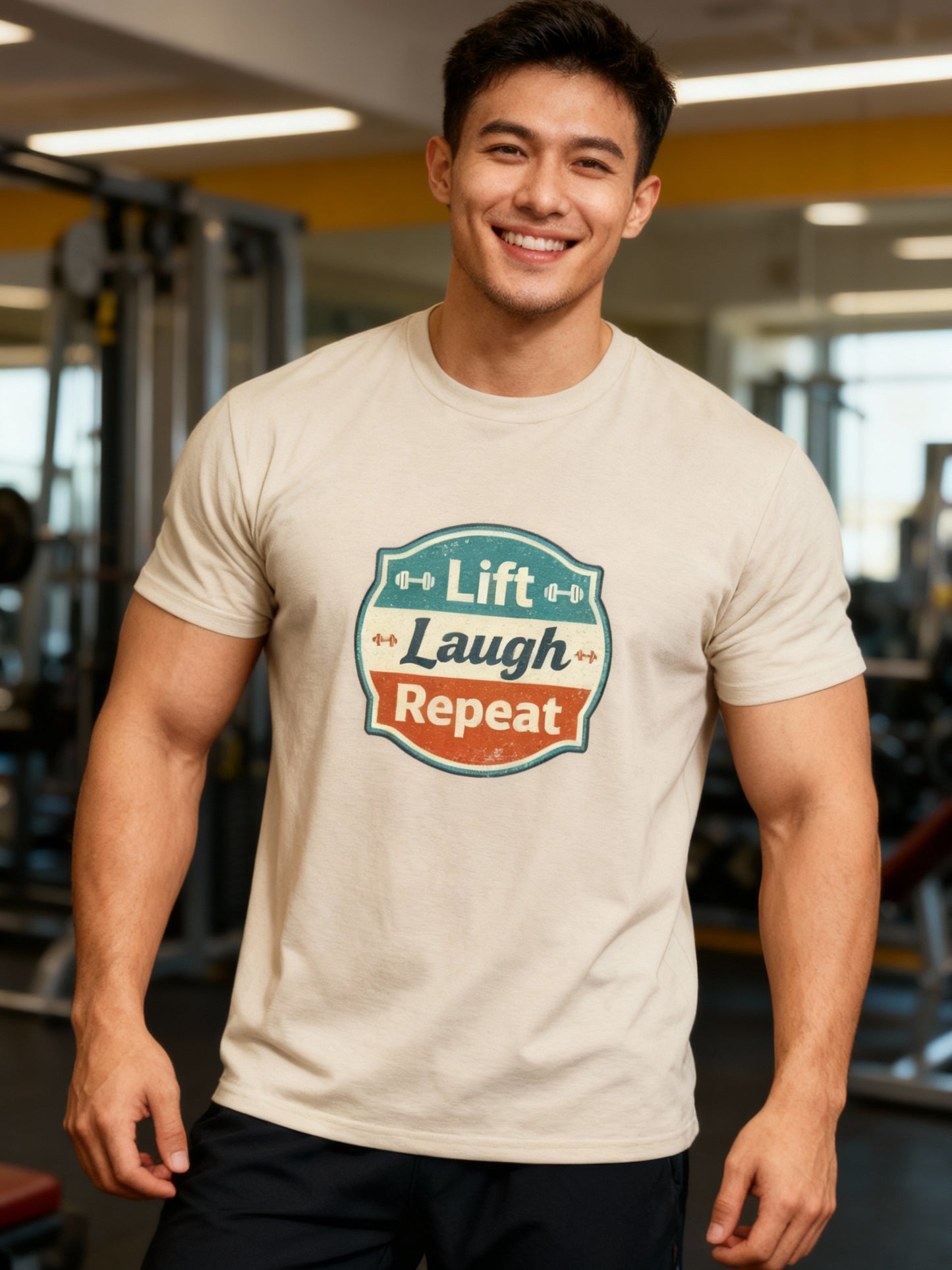 Lift Laugh Repeat Workout Tee - Funny Fitness T-Shirt, Gift for Gym Lovers, Unisex Cotton Top, Exercise Humor Shirt, Motivational