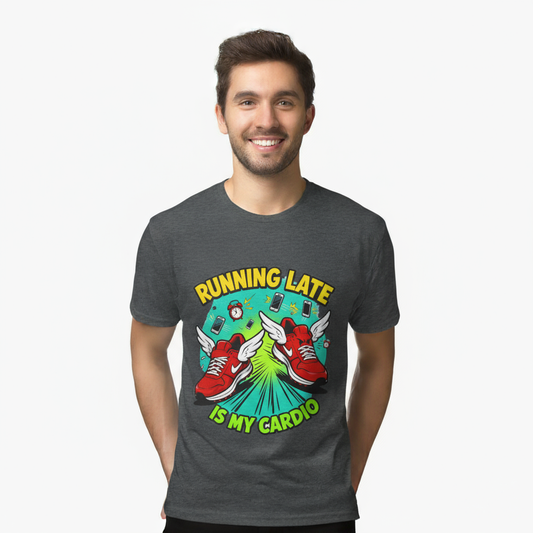 Funny Running Late T-Shirt, Gym Shirt, Gift for Runners, Workout Tee, Cartoon Graphic Tee, Casual Wear