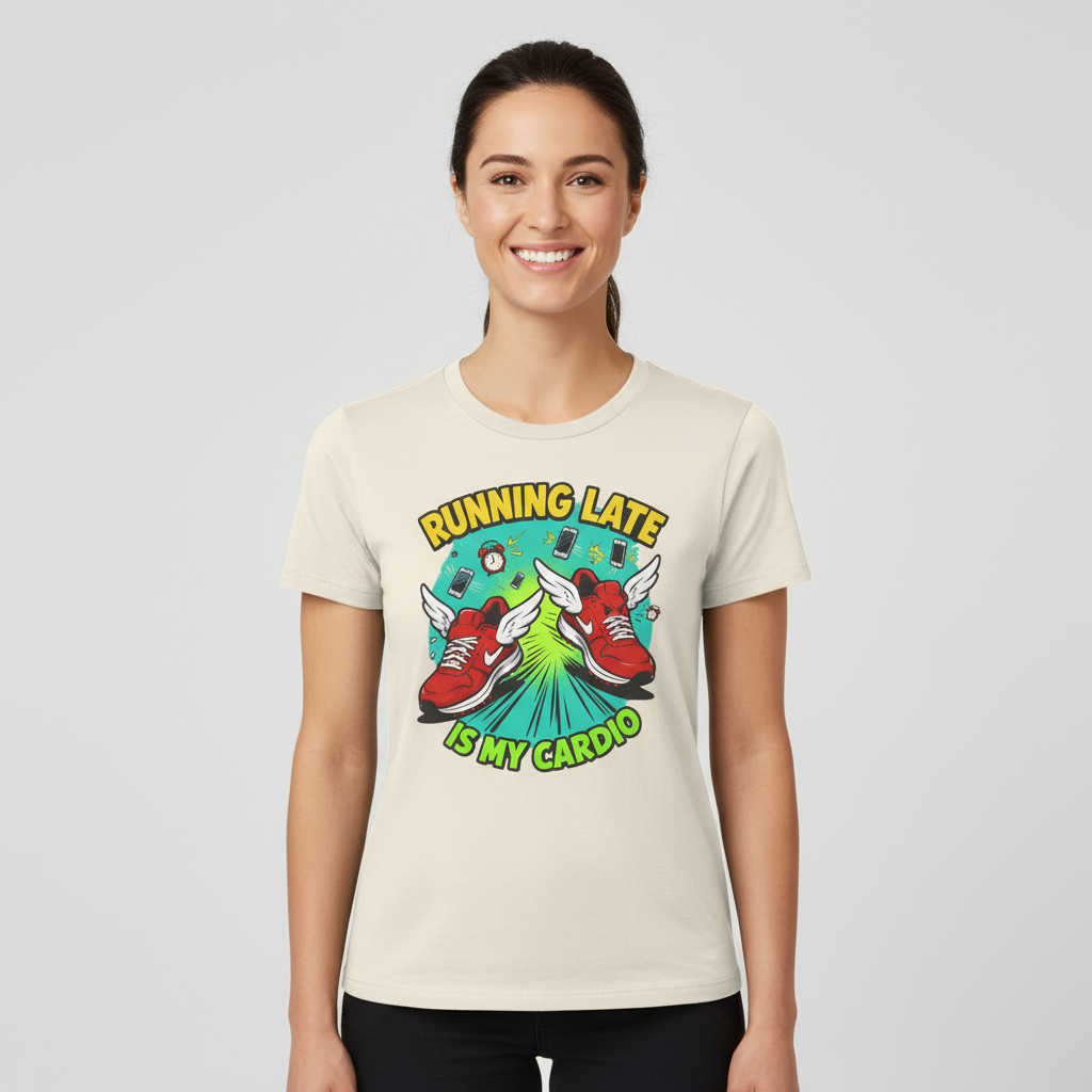 Funny Running Late T-Shirt, Gym Shirt, Gift for Runners, Workout Tee, Cartoon Graphic Tee, Casual Wear