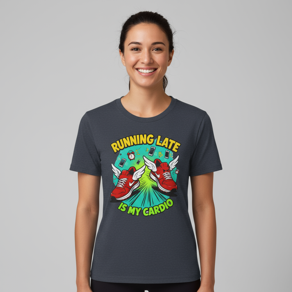Funny Running Late T-Shirt, Gym Shirt, Gift for Runners, Workout Tee, Cartoon Graphic Tee, Casual Wear