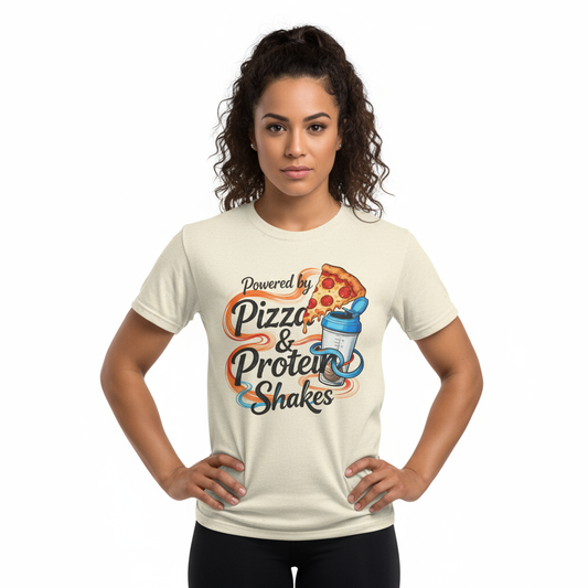 Funny Gym Apparel Unisex Softstyle T-Shirt, Pizza and Protein Shakes Tee Shirt, Workout Shirt, Activewear Top, Fitness Tee, Gift for Gym