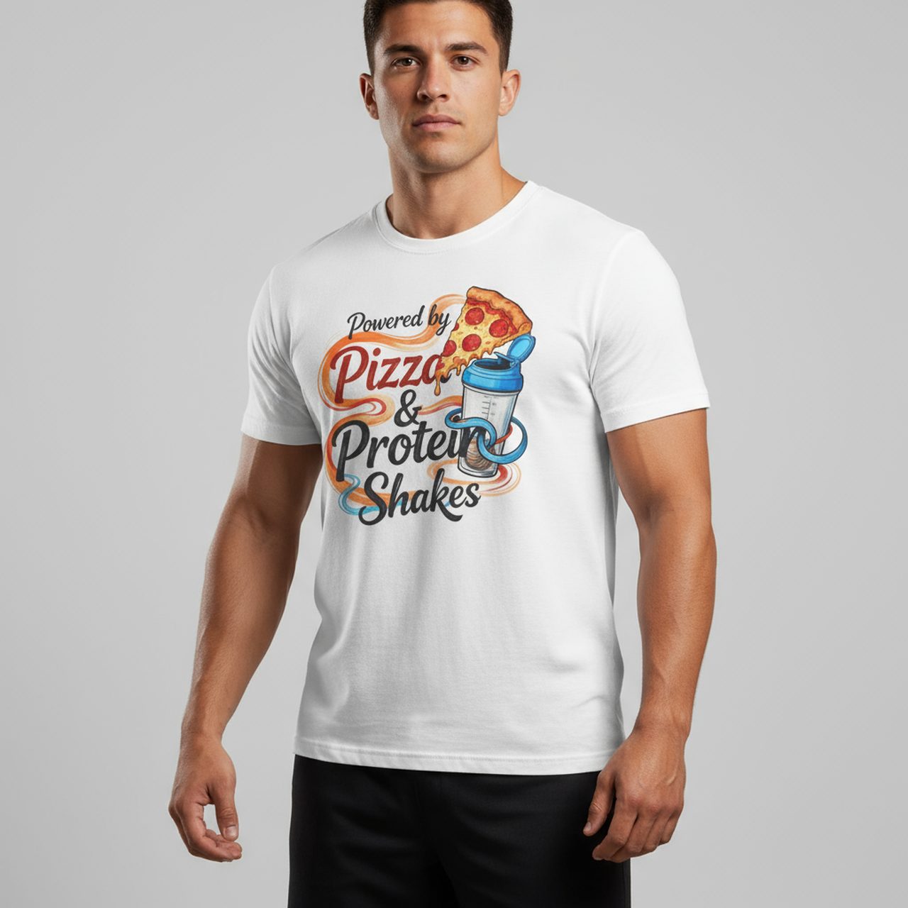 Funny Gym Apparel Unisex Softstyle T-Shirt, Pizza and Protein Shakes Tee Shirt, Workout Shirt, Activewear Top, Fitness Tee, Gift for Gym
