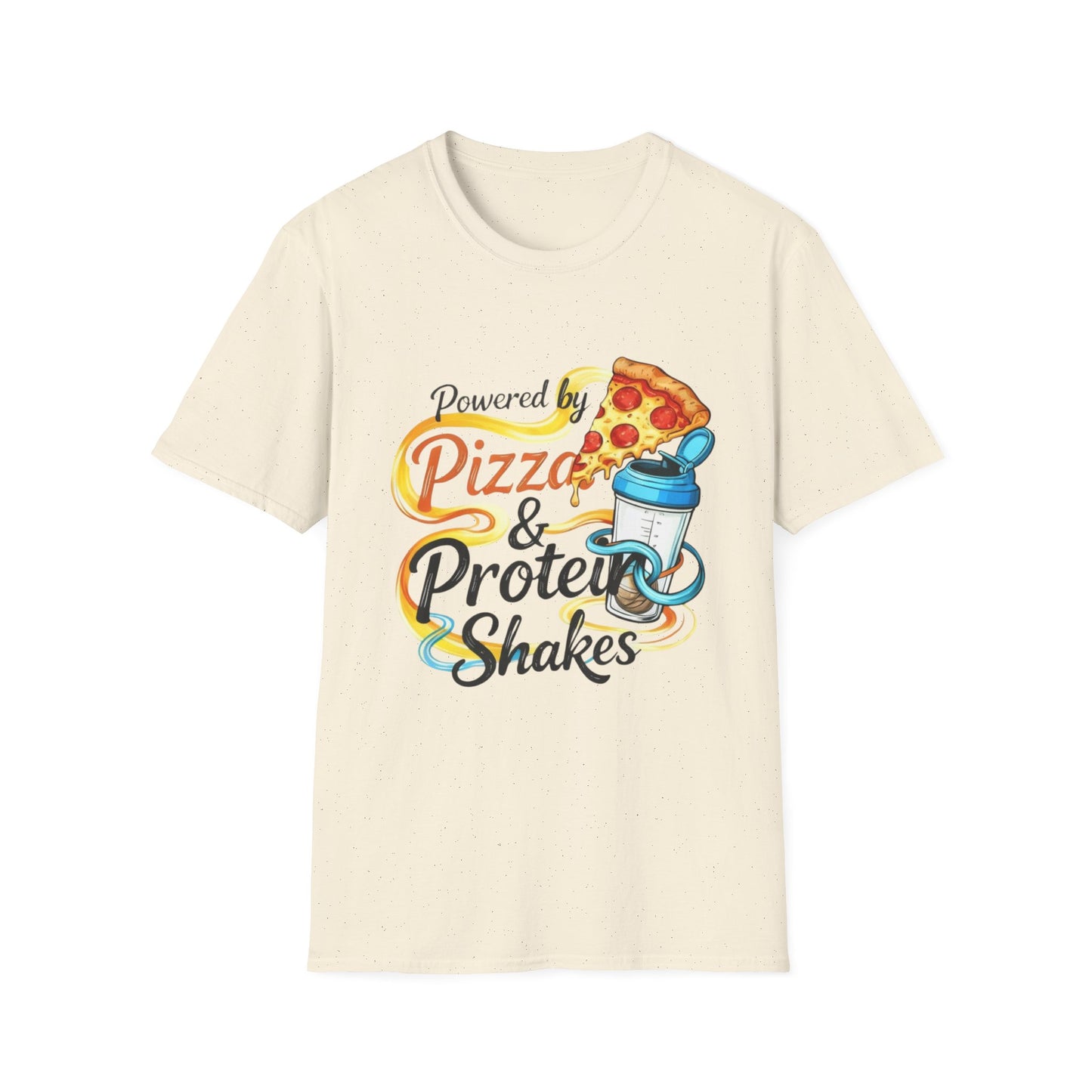 Funny Gym Apparel Unisex Softstyle T-Shirt, Pizza and Protein Shakes Tee Shirt, Workout Shirt, Activewear Top, Fitness Tee, Gift for Gym